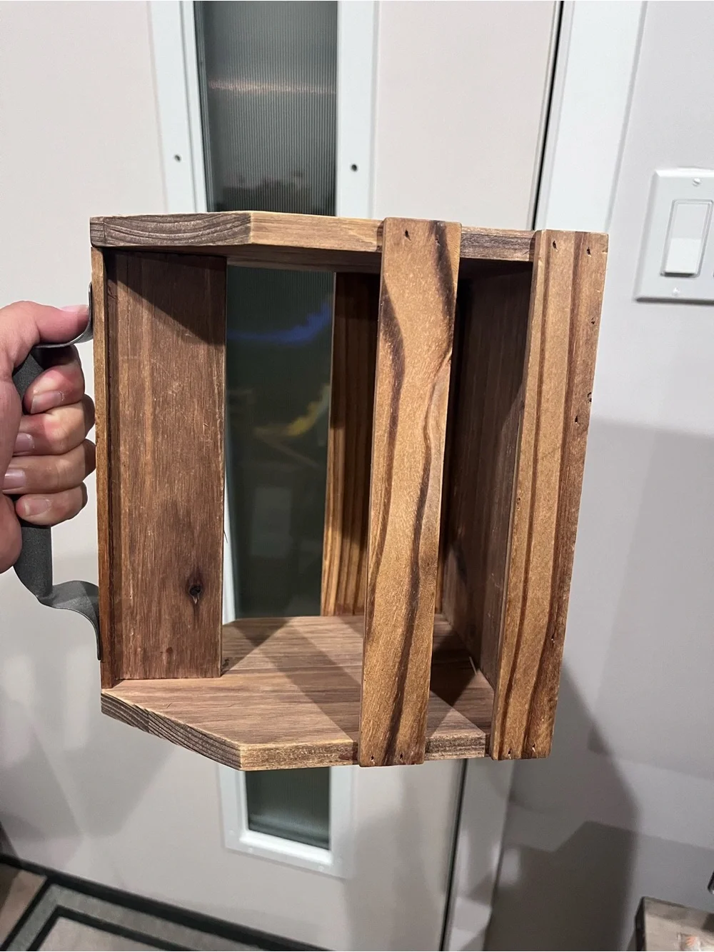 Wooden Slatted Handled Caddy - Rustic Brown